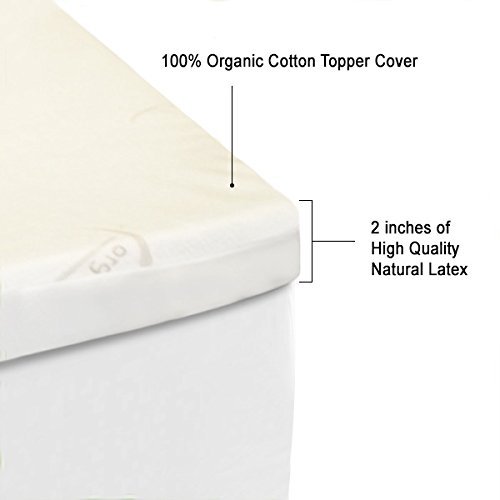 All Natural Latex Non Blended FIRM Mattress Topper 2 inch thick (Queen Organic Cotton Covered)