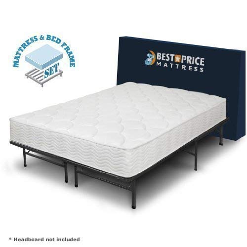 Best Price Mattress 8-Inch Tight Top iCoil Spring Mattress and Metal Platform Bed Frame Set, Full