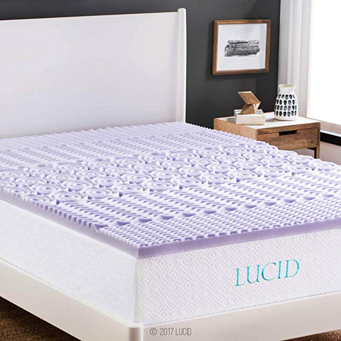 LUCID 2-inch 5-Zone Lavender Memory Foam Mattress Topper - Queen