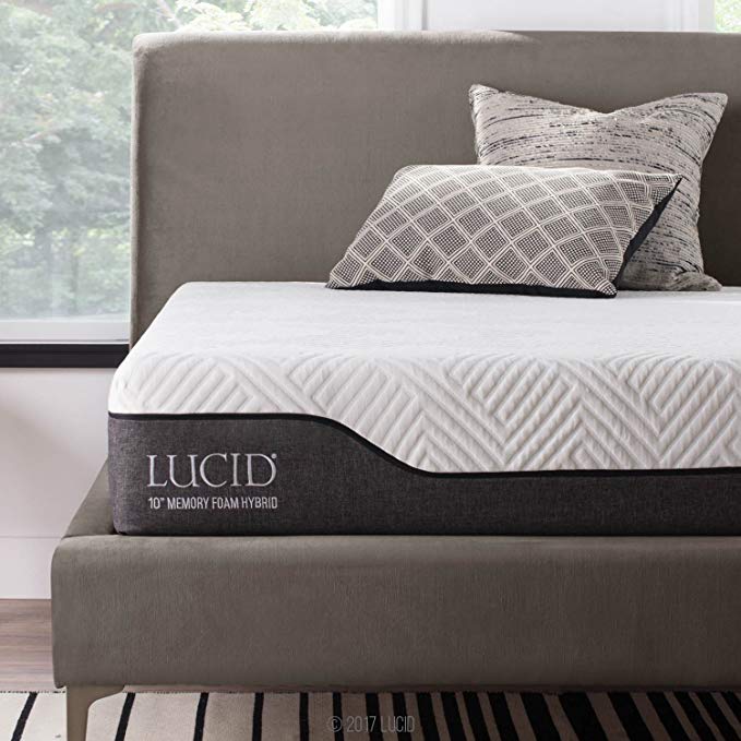 LUCID 10 Inch Twin Hybrid Mattress - Bamboo Charcoal and Aloe Vera Infused Memory Foam - Moisture Wicking - Odor Reducing - CertiPUR-US Certified