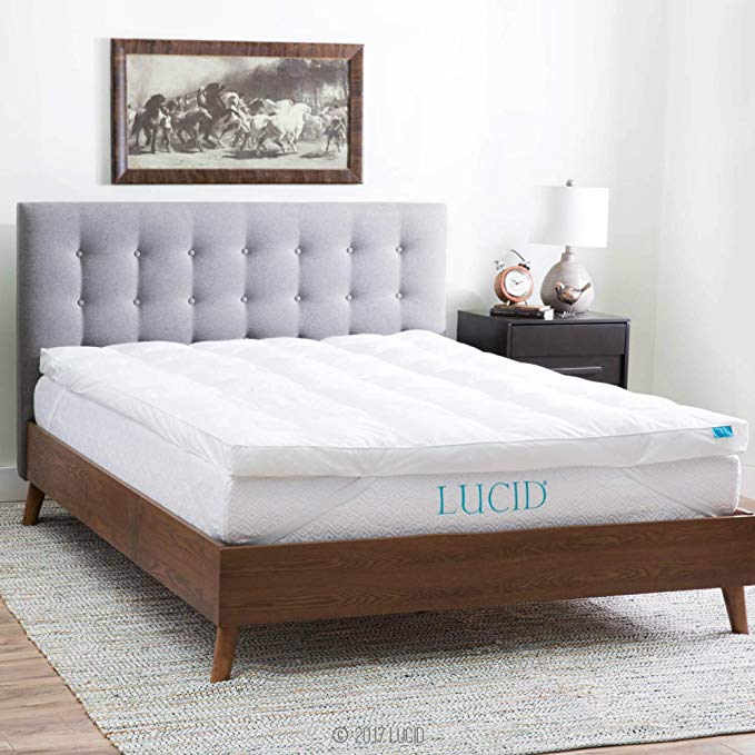 LUCID Plush Down Alternative Fiber Bed Topper-Allergen Free-Queen Size