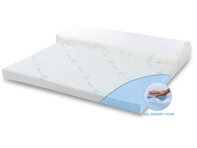 AngQi Orthopaedic Mattress Topper - Gel Infused Memory Foam Topper - Optimum Supportive & Pressure Relief - Washable Non Slip Bamboo Cover (Queen, 3-Inch)