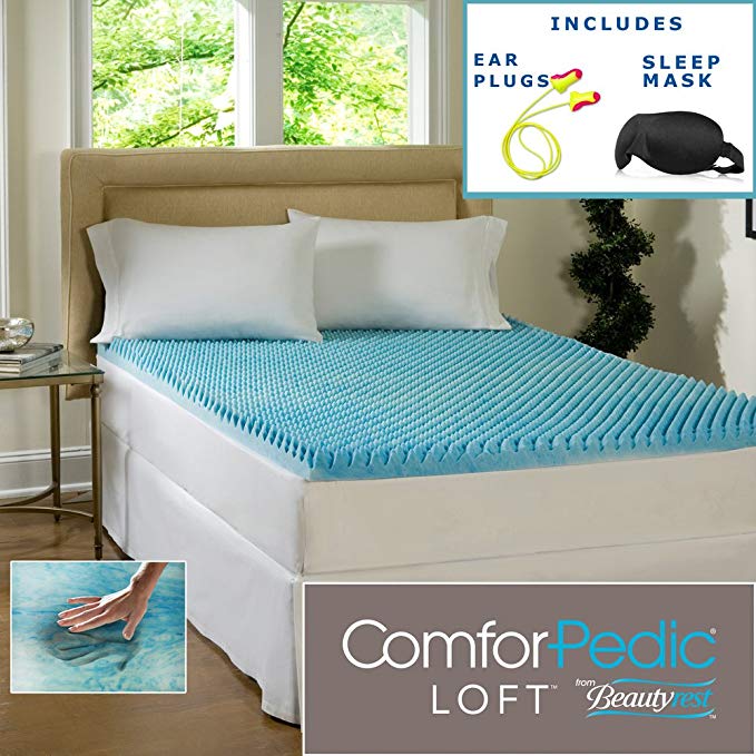 Beautyrest 3-inch Sculpted Gel Memory Foam Mattress Topper Sleep Mask & Comfortable Pair of Corded Earplugs Included (King)