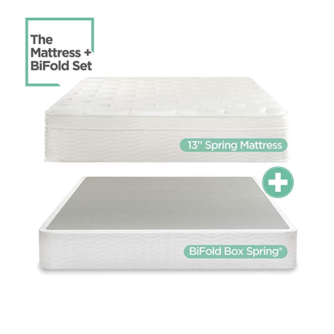 Zinus Night Therapy Spring 13 Inch Deluxe Euro Box Top Mattress and BiFold Box Spring Set, Full