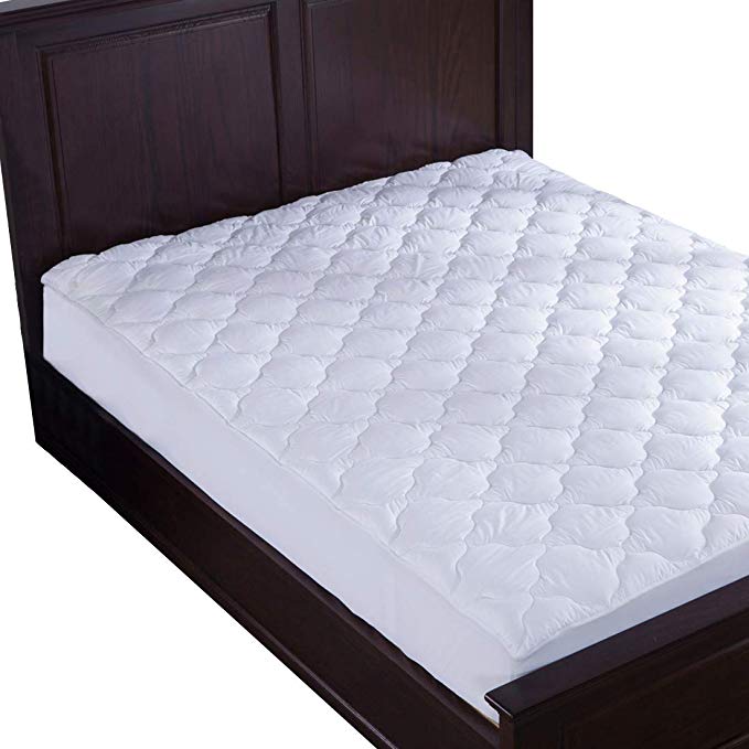 puredown pad Alternative Mattress Pad/Topper-Quilted-100% Cotton Top, Four-Leaf Clovers Pattern, King Size